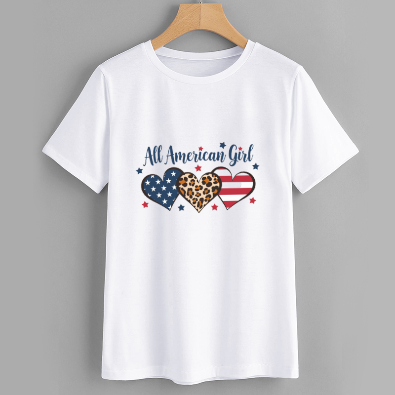 All American Girl Graphic T-Shirt with Leopard Hearts