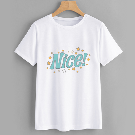 Nice Graphic Tee - Casual White T-Shirt with Star Design