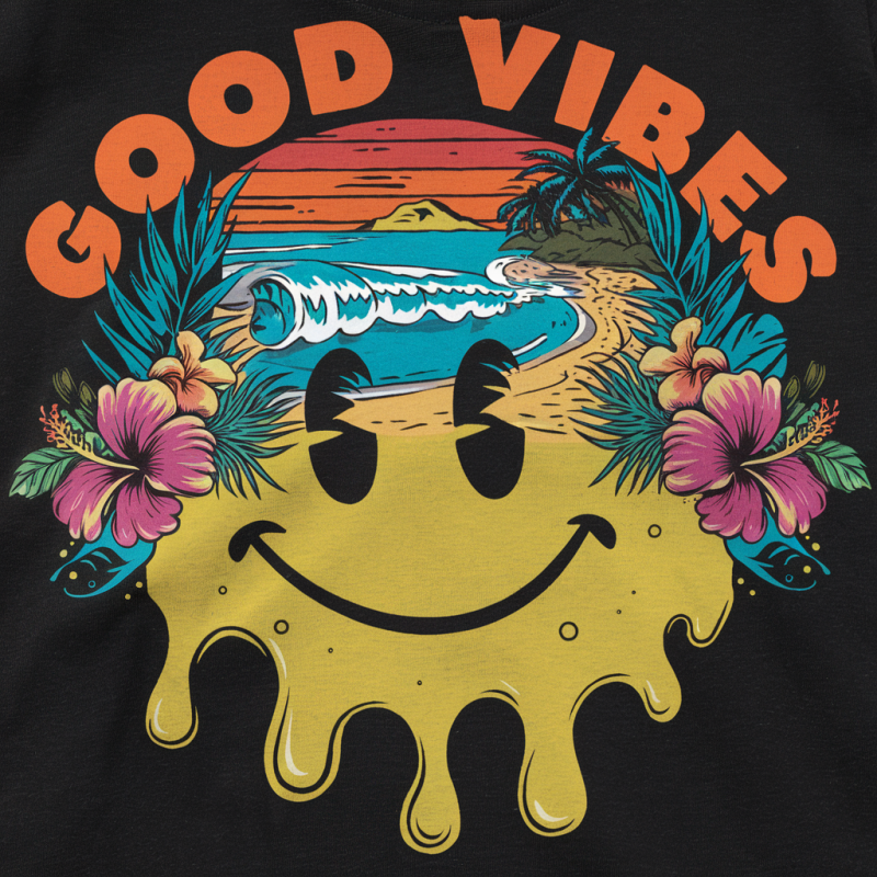 Good Vibes Smiley Face Graphic T-Shirt