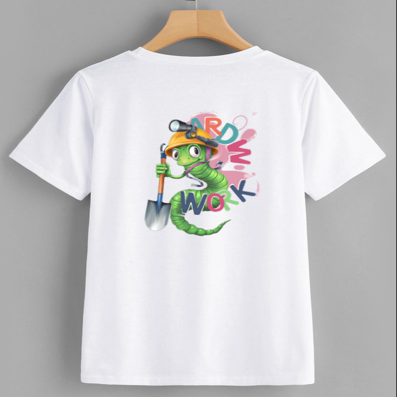Colorful Cartoon Worm Hard Work T-Shirt