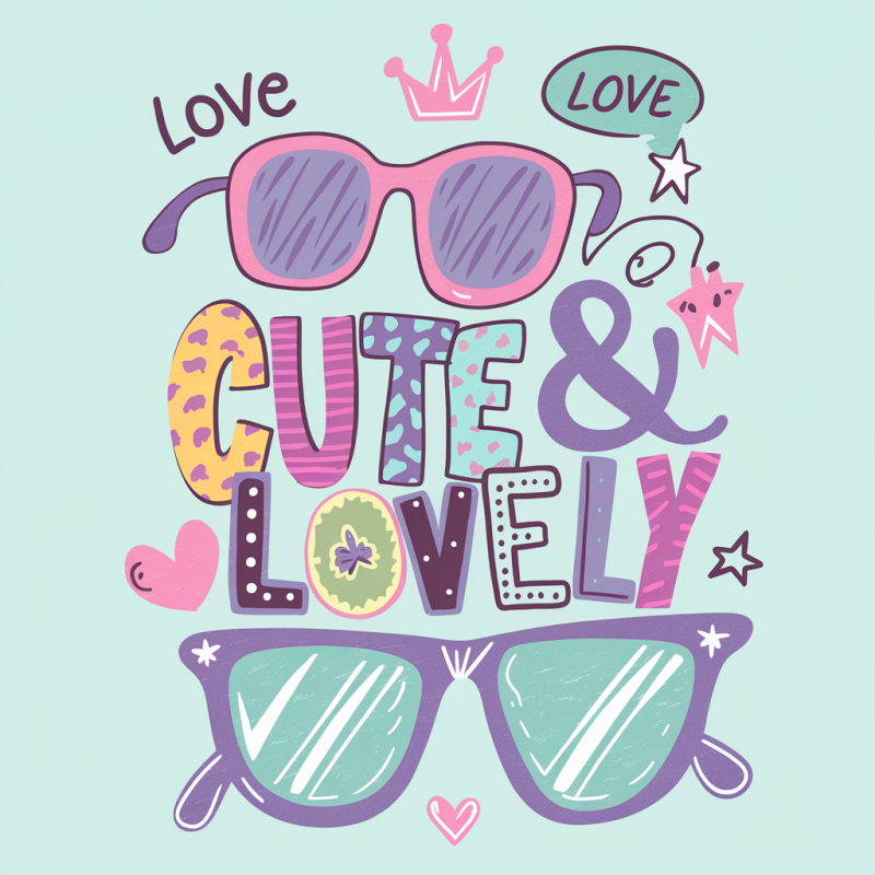 Cute & Lovely Graphic T-Shirt with Sunglasses Design