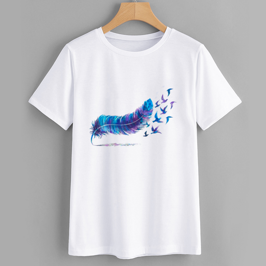 Colorful Feather and Birds Graphic T-Shirt