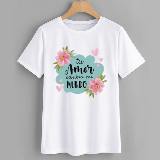 Floral Tu Amor Cambia Mi Mundo Cotton T-Shirt