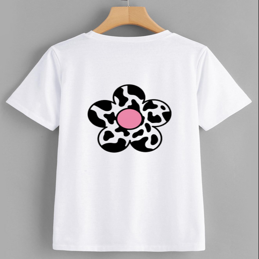 Stylish Flower Graphic T-Shirt with Pink Center