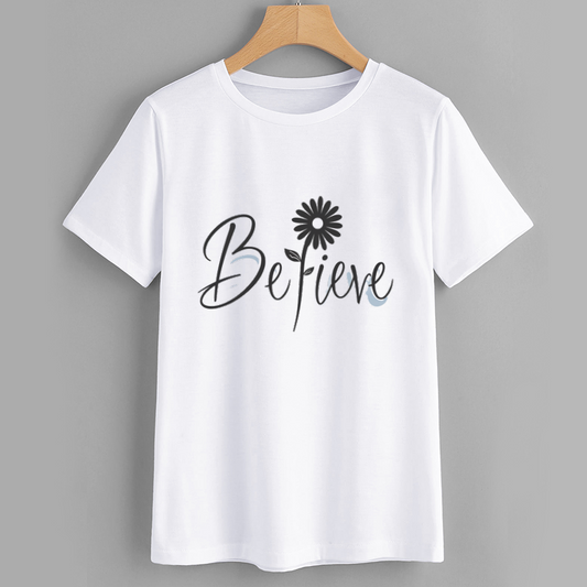 Believe Daisy Graphic White Cotton T-Shirt