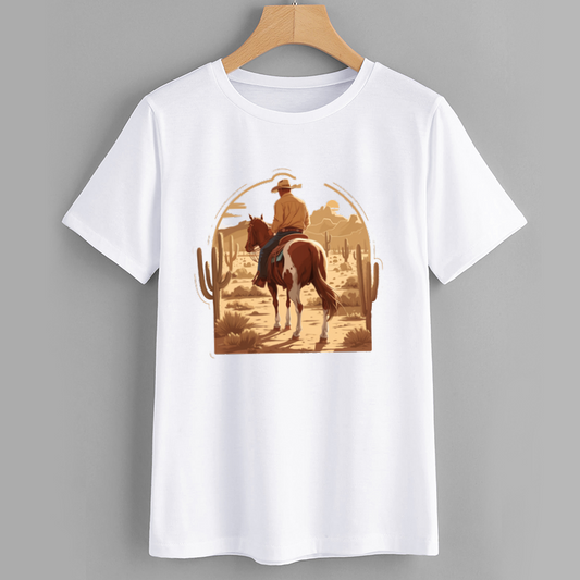 Rodeo Cowboy Desert Graphic Cotton T-Shirt